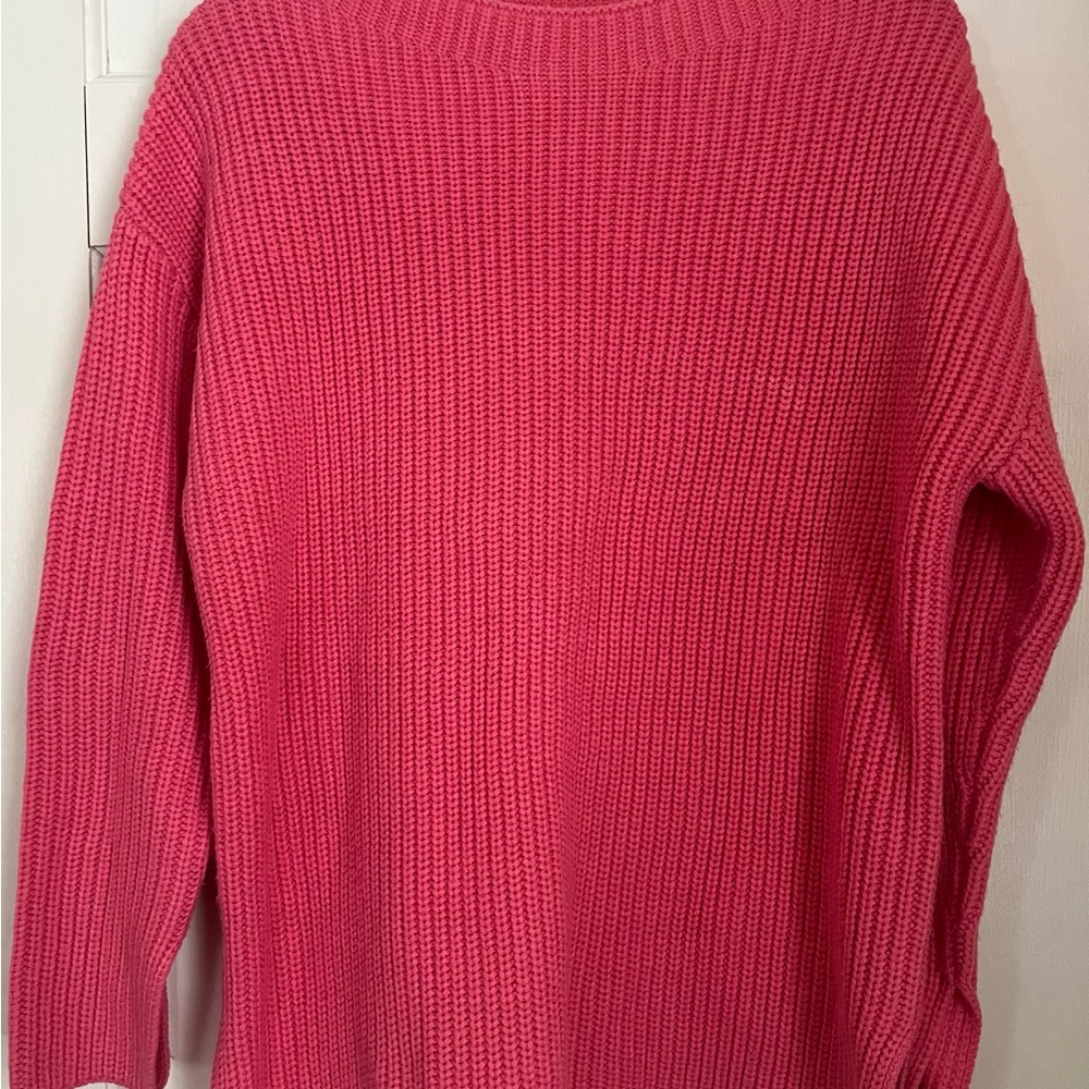 Zara Pink Crew Neck Sweater with Ribbed Knit